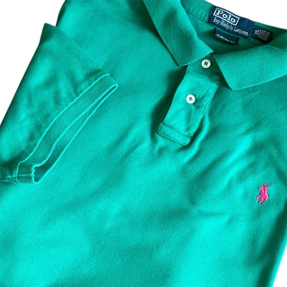 Polo Ralph Lauren Polo Men's XL Green Custom Fit Polo Shirt with‎ Pink Pony - Picture 1 of 10